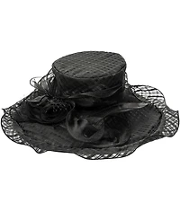 August Hats Textured Organza Rosette Wide Brim Hat