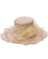 August Hats Textured Organza Rosette Wide Brim Hat