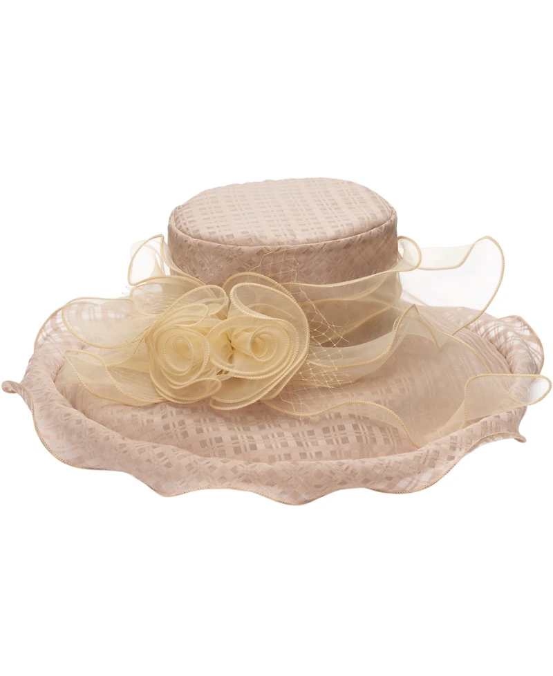 August Hats Textured Organza Rosette Wide Brim Hat