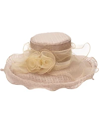 August Hats Textured Organza Rosette Wide Brim Hat