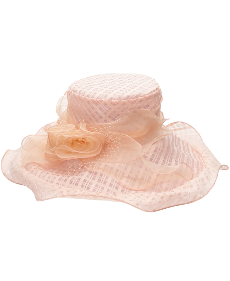 August Hats Textured Organza Rosette Wide Brim Hat