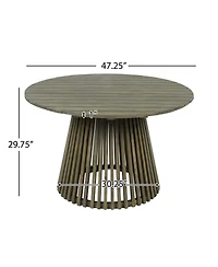 Flynama Outdoor Acacia Wood 4 Chair Set with Round Table, Grey & Cream