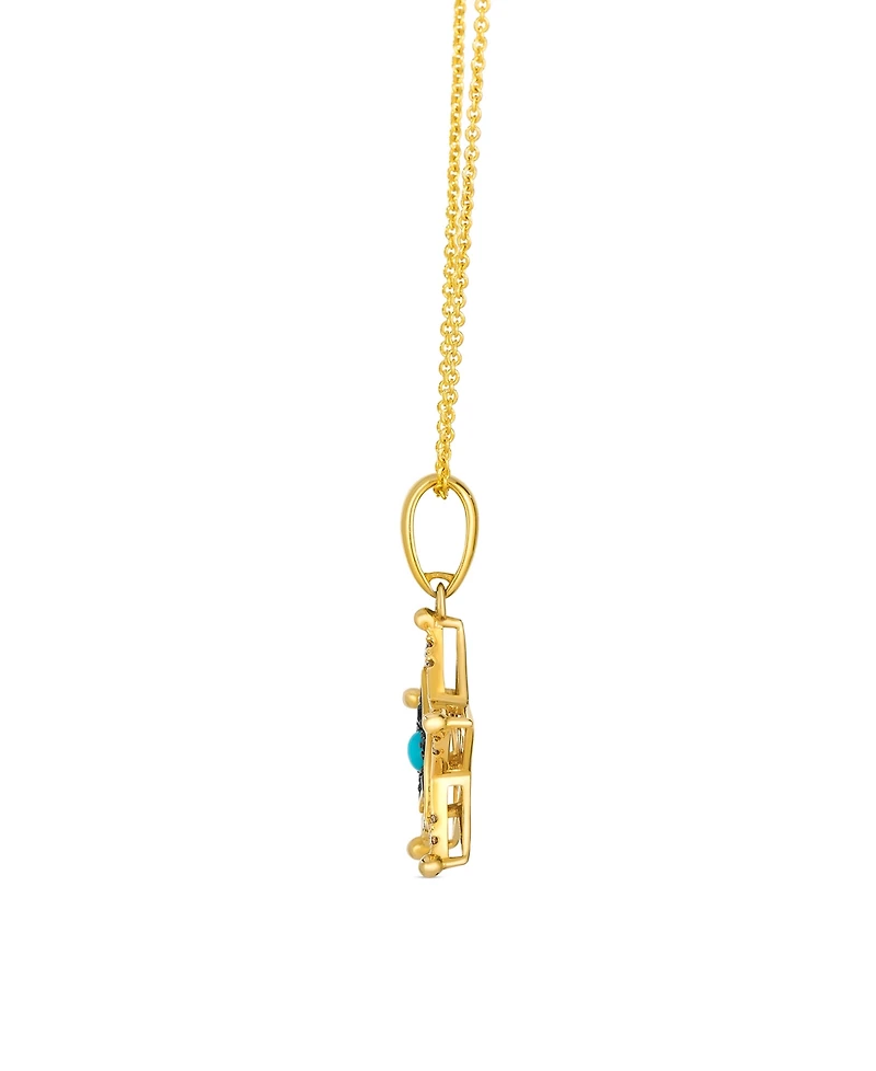 Le Vian Turquoise (2/25 ct. t.w.), Sapphire (11/100 ct. t.w.) & Nude Diamond (9/100 ct. t.w.) Pendant Necklace in 14k Honey Gold