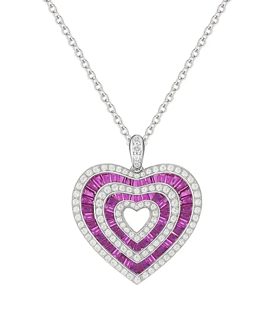 Macy's Lab Grown Ruby & Lab Grown White Sapphire Heart Pendant Necklace in Sterling Silver