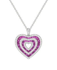 Macy's Lab Grown Ruby & Lab Grown White Sapphire Heart Pendant Necklace in Sterling Silver