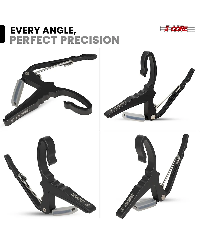 5 Core Guitar Capo Pair Quick Change Acoustic Electric String Clip Banjo Mandolin Or Ukulele Black