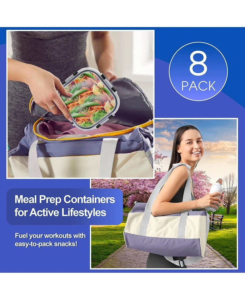 Sorbus 16 Piece Square (1100ml/ 37oz/ 4.6cups) Glass Meal Prep Containers with Airtight Lids