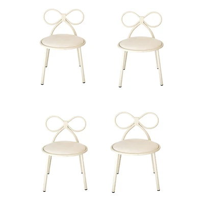 Csp Metal Kids Bow Chair With White Vinyl Seat Cushion, Set of 4