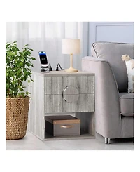 gaomon Set of 2 Modern Farmhouse Fluted Nightstands, 2-Drawer Side Table with Usb Charging Station