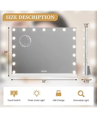 Homfan Vanity Mirror with Lights, Equipped with 17 Adjustable Led Lights, Featuring 3X Magnification, Smart Touch Controls with Three Adjustable Color