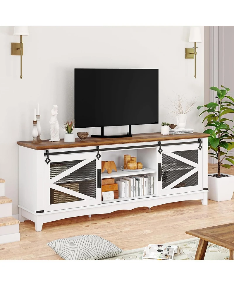 gaomonFarmhouse Tv Stand for 70 Inch Tv, Industrial & Farmhouse Media Entertainment Center with Storage