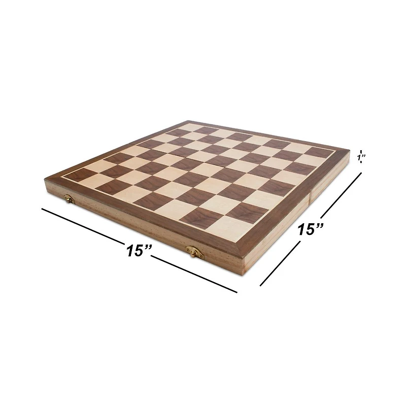 Gse Games & Sports Expert 15" Wooden Chess Game Set, Folding Chess Board Set with 32 Chessmen & Storage Box