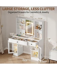 Gaomon 3-Color Led Vanity Desk, Makeup Dressing Table with Space-Saving Sliding Mirror