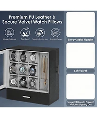 Yigii 9-Slot Vertical Watch Case for Men with Necklace Display and 3-Tier Drawer