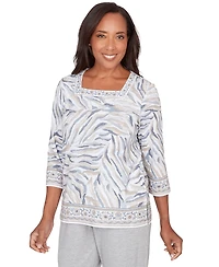 Alfred Dunner Petite Square Neck Animal Print Border Top