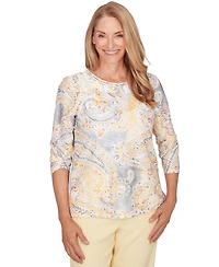 Alfred Dunner Petite Paisley Printed Patch Crewneck Top