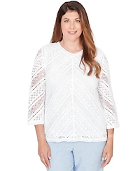 Alfred Dunner Petite Crochet Crewneck Top