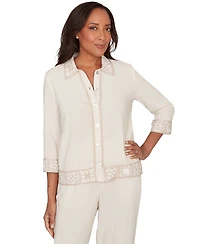 Alfred Dunner Petite Natural Wonder Embellished Crochet Jacket