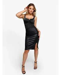 Popilush Women's Shapewear Ruched Metallic Knit Square Neck Slimming Bodysuit