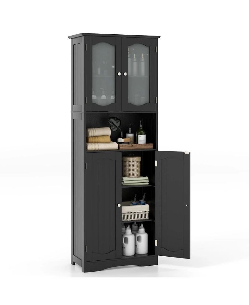 sumyeg 64.5 Inch Tall Bathroom Storage Cabinet with Frosted Glass Doors and Shelves