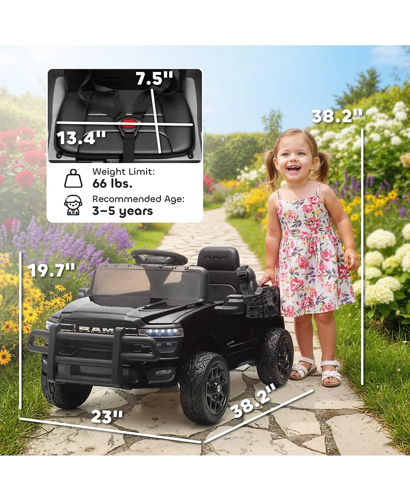 Qaba 12V Licensed Dodge Ram 3500 Kids Ride on Car with Dual Motors