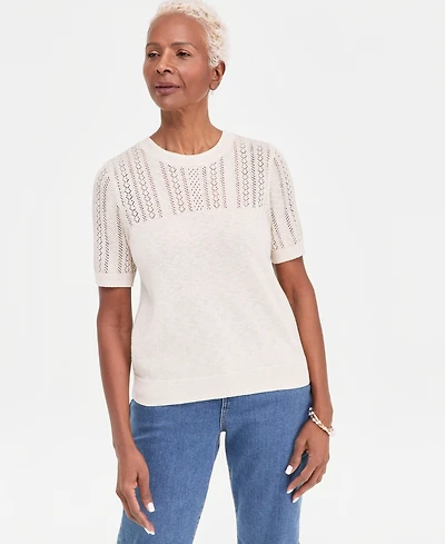 Style & Co Women's Short-Sleeve Pointelle Lurex Sweater, Macy's Exclusive