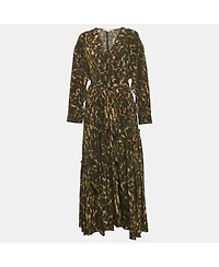 Pre-Owned Stella Mccartney Women's Green Abstract Print Silk Flare Dress