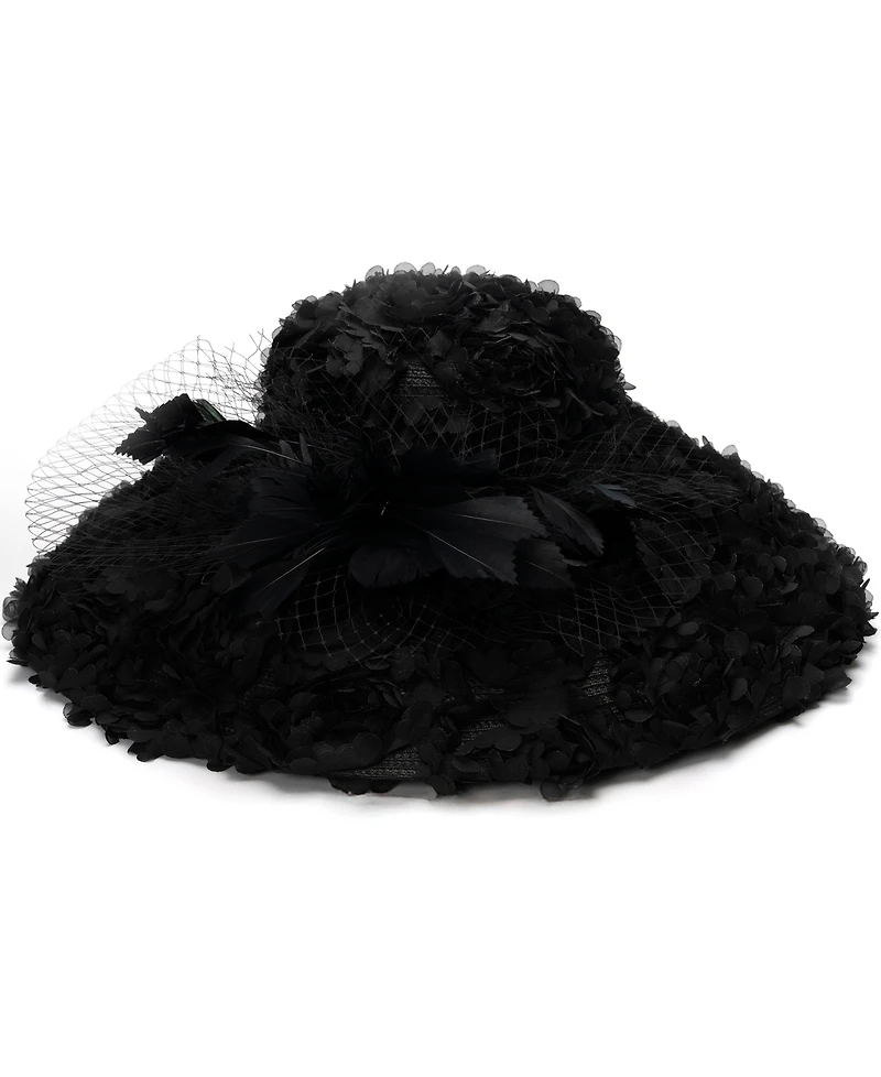 August Hats Rosette Overlay Wide Brim Hat