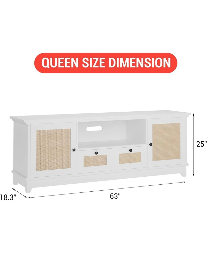 gaomon Rattan Tv Stand, Boho Entertainment Center for 65 Inch Tv, Tv Console with 2 Cabinets & Adjustable Shelf
