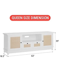 gaomon Rattan Tv Stand, Boho Entertainment Center for 65 Inch Tv, Tv Console with 2 Cabinets & Adjustable Shelf
