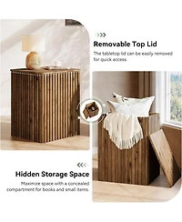 Tribesigns Solid Wood Square End Table with Storage, Fluted Side Table for Living Room, Mid-Century Modern Bedside Nightstand with Removable Lid