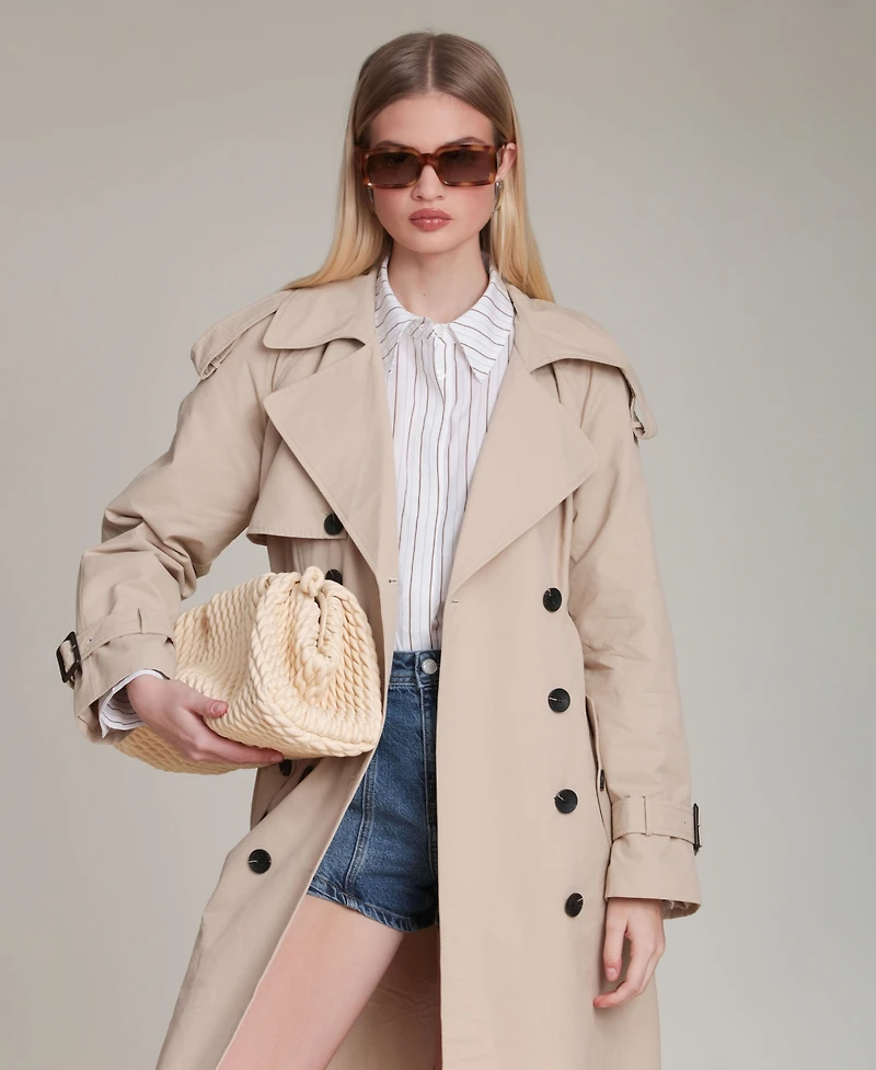 Avec Les Filles Women's Double Breasted Maxi Trench Coat