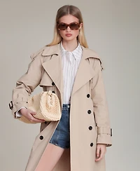 Avec Les Filles Women's Double Breasted Maxi Trench Coat
