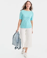 Style & Co Women's Printed Boat-Neck Elbow-Sleeve Top