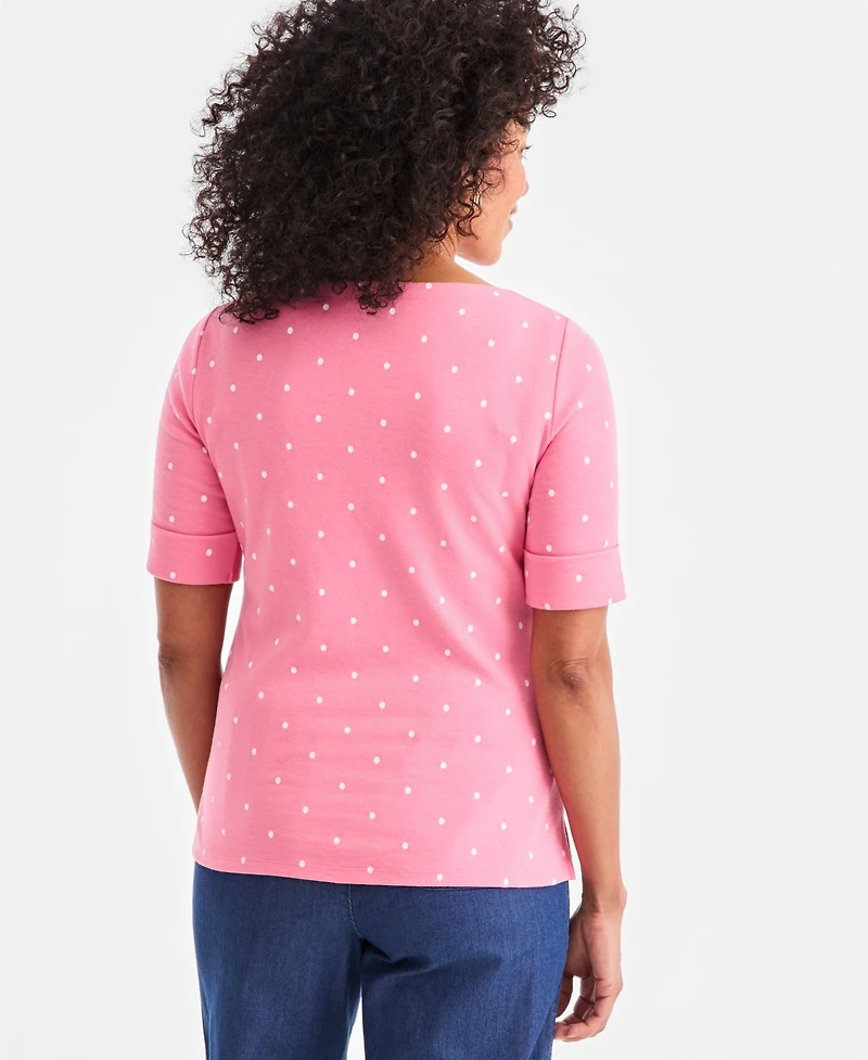 Style & Co Women's Printed Boat-Neck Elbow-Sleeve Top, Macy's Exclusive