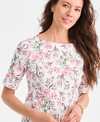 Style & Co Women's Printed Boat-Neck Elbow-Sleeve Top, Macy's Exclusive