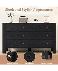 gaomon 6 Drawer Dresser for Bedroom, Wide Black Chest with Deep Drawers and Metal Knobs, Modern Storage Hallway, Kids Room.