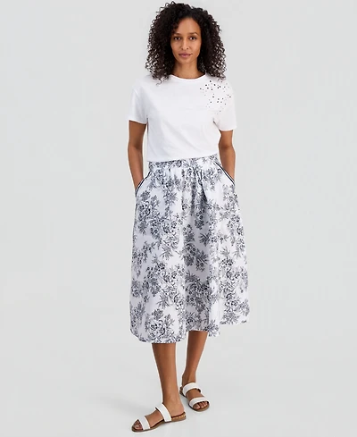 Nautica Women's Cotton Toile Elastic-Waist Midi Skirt