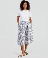 Nautica Women's Cotton Toile Elastic-Waist Midi Skirt