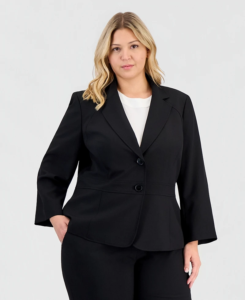 Le Suit Plus Two-Button Waist-Inset Pantsuit