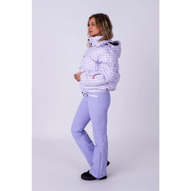 Women's Purple Houndstooth Chic Puffer Jacket