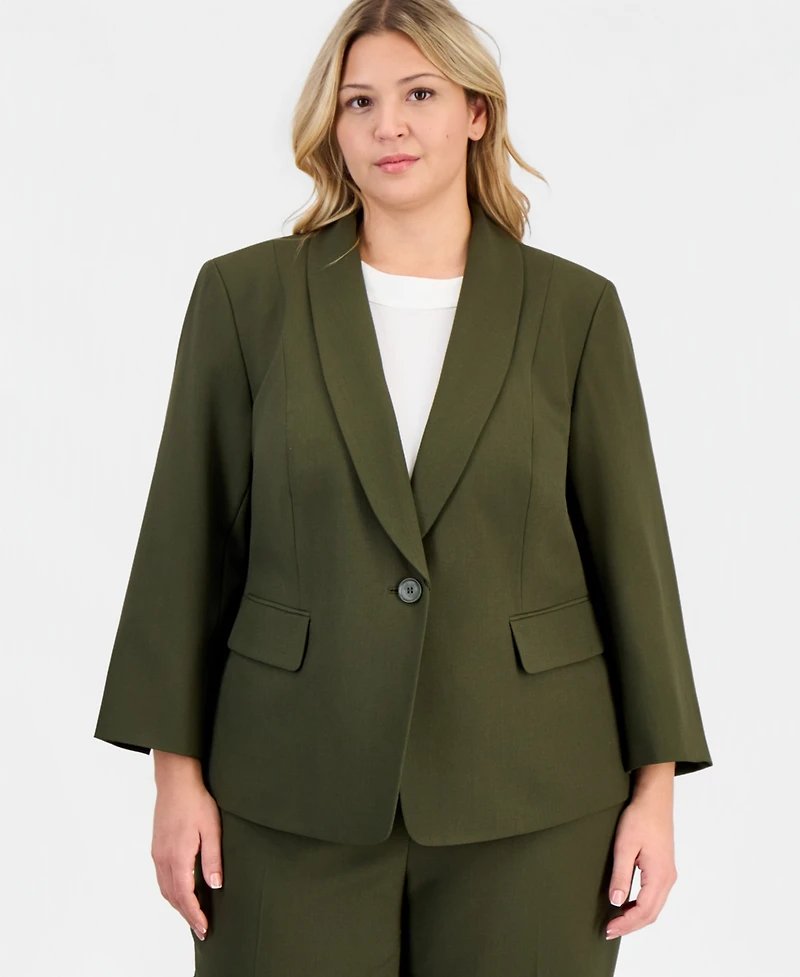 Le Suit Plus One-Button 3/4-Sleeve Pantsuit