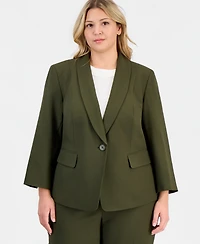 Le Suit Plus One-Button 3/4-Sleeve Pantsuit