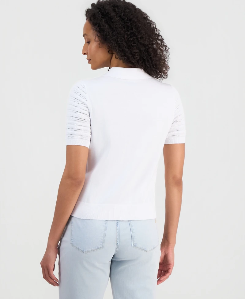 Nautica Women's Pointelle Knit Cardigan Polo Sweater