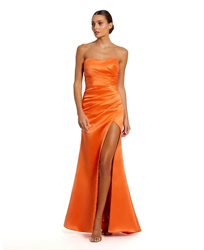 Mac Duggal Women's Strapless Gathered High Slit Gown