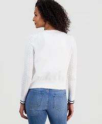 Nautica Women's Cable-Knit Striped-Cuff Cardigan Sweater