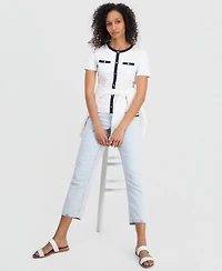 Nautica Women's Cotton Cardigan-Look Short-Sleeve Knit Top