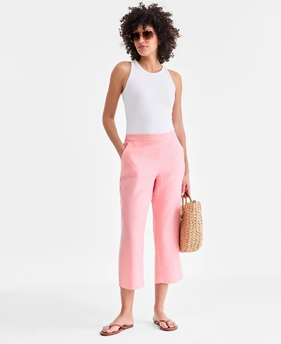 Charter Club Women's 100% Linen Solid Cropped Pull-On Pants, Created for Macy's