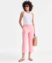 Charter Club Women's 100% Linen Solid Cropped Pull-On Pants, Created for Macy's