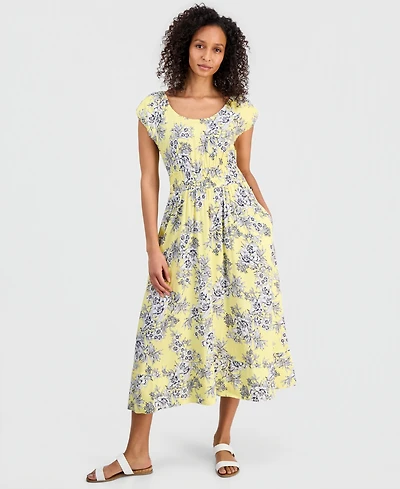 Nautica Women's Printed Toile Puff-Sleeve A-Line Dress